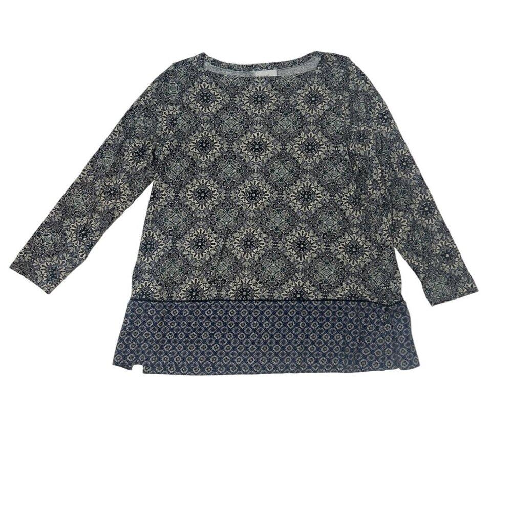 J.Jill Womens Long Sleeve Tunic Top Geometric Blue/White Size SMALL 1783